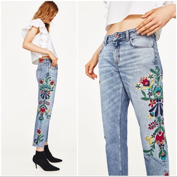 Zara Denim - NWT Zara basic z1975 cigarette embroidered mid rise jeans